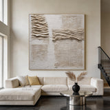 Soft Fold, Beige Brown Mesh and Plaster Textured Painting AURA857