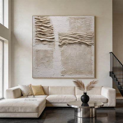 Soft Fold, Beige Brown Mesh and Plaster Textured Painting AURA857