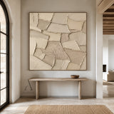 Earthen Patchwork, Beige Brown Geometric Relief Painting AURA858