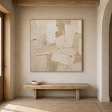 Beige 3D Palette Knife Stroke Plaster Sculpted Canvas Minimalist Japandi Neutral Wall Art AURA755