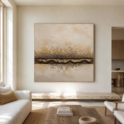 Wabi-Sabi Plaster Textured Painting Japandi Neutral Beige Brown Abstract Sculpted Canvas Gold Accent Tactile Wall Art AURA765