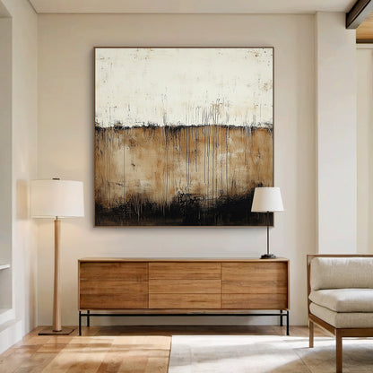 Wabi Sabi Beige Brown Plaster Textured Artwork with Drip Lines Tactile Organic Surface AURA589