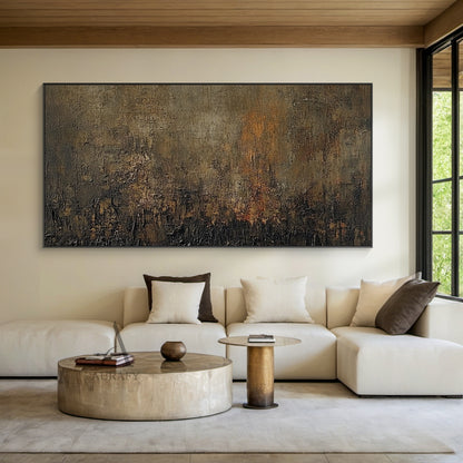 Umber and Rust Abstract Wall Art with Dense Mottled Texture - AURA849