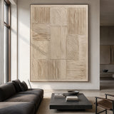 Sand Grid, Beige Brown Ribbed 3D Abstract Painting AURA860