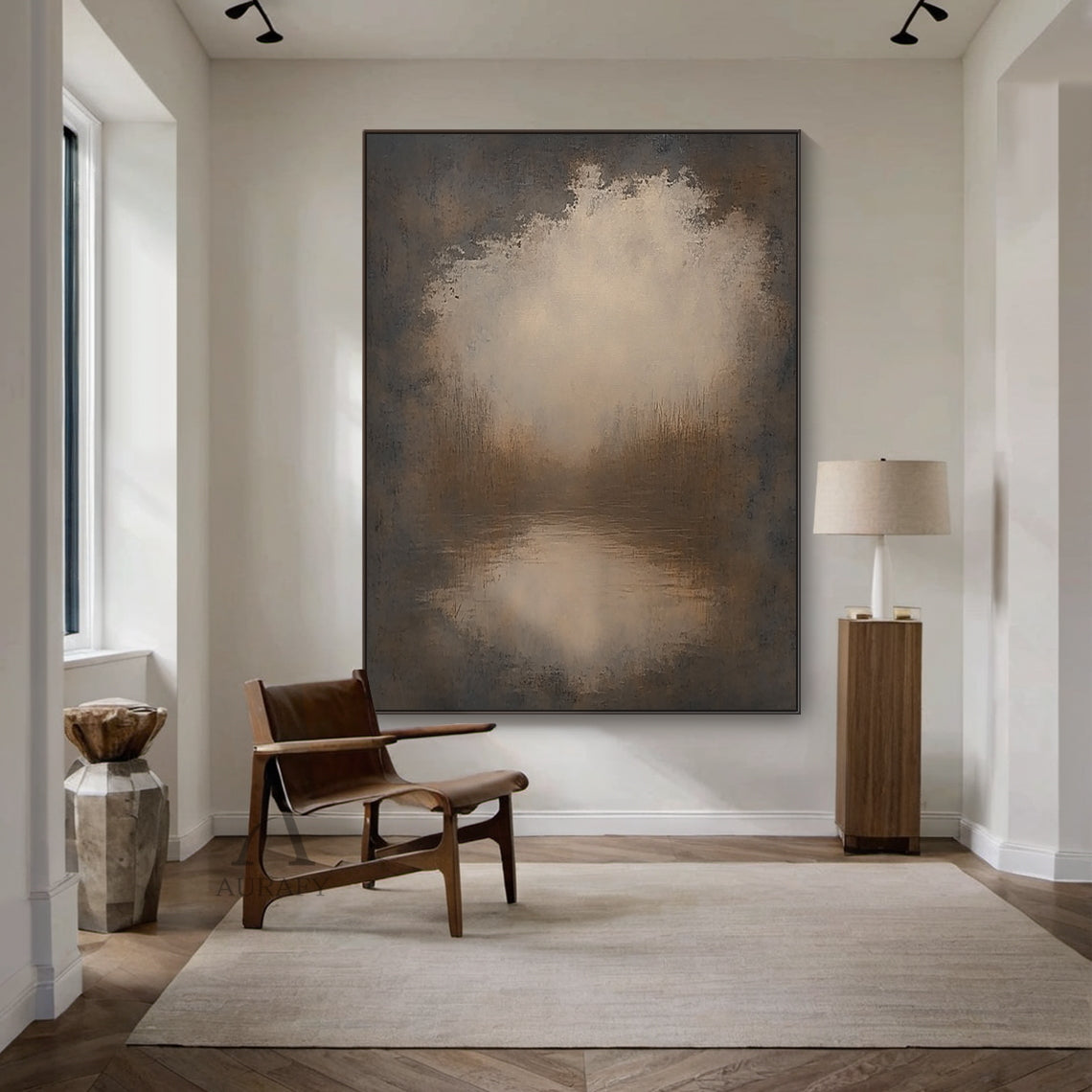 Marsh at First Light, Brown Misty Landscape Wall Art AURA876