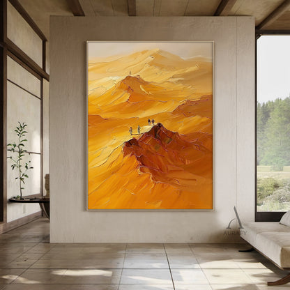 Yellow Landscape Impasto Oil Painting with Knife Strokes Tactile Surface and Exploring Figures AURA416