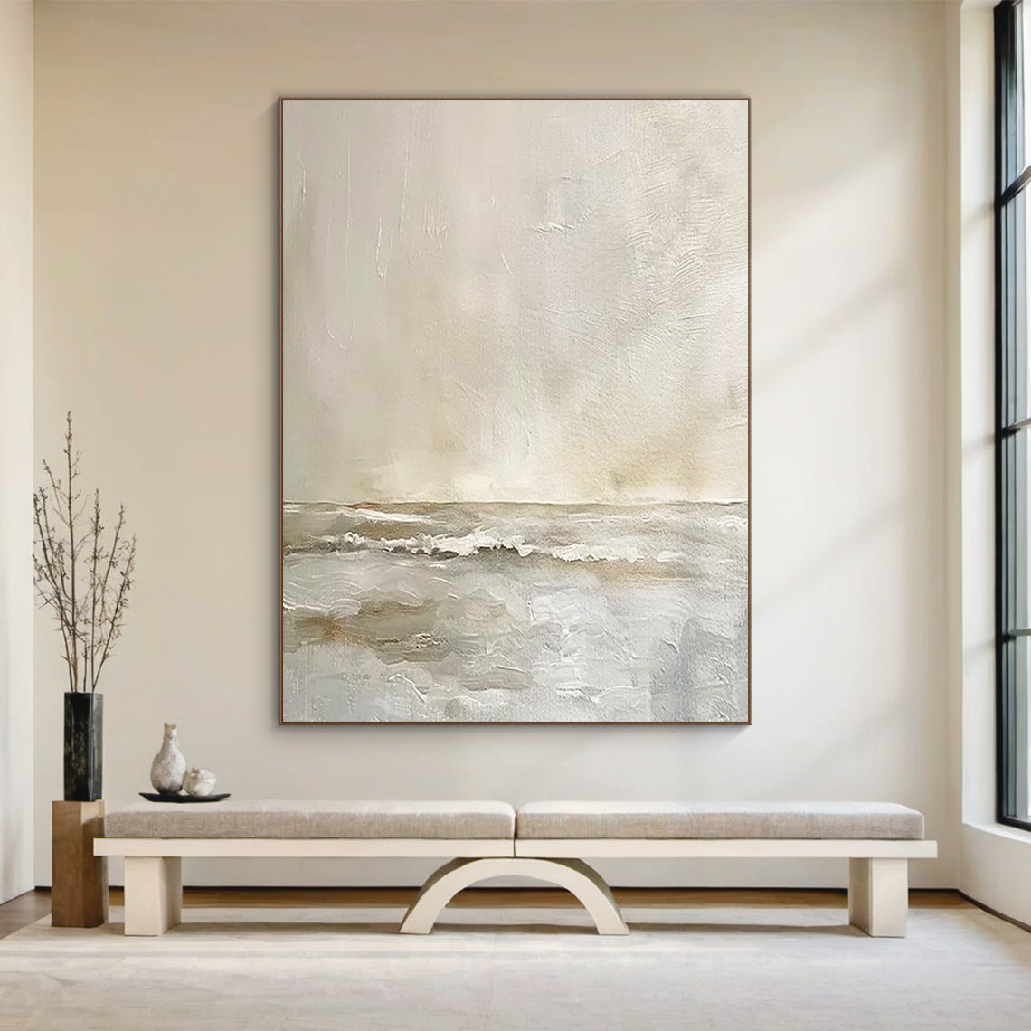 Dreamy Seascape Painting – Misty Taupe & Cream – AURA043(Horizontal)