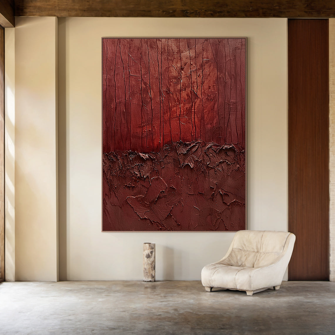 Wabi-Sabi Ember Strata wall art – Oxide Red & Burnt Umber – AURA029(Square)