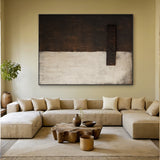 Beige and Brown Minimalist Painting with a Coarse Crossbar - AURA842