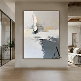 Minimalist Gray White Wall Art Wabi-Sabi Knife Stroke Plaster Textured Japandi Abstract Handcrafted Home Decor AURA543