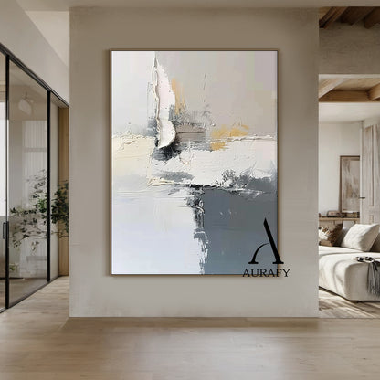 Minimalist Gray White Wall Art Wabi-Sabi Knife Stroke Plaster Textured Japandi Abstract Handcrafted Home Decor AURA543