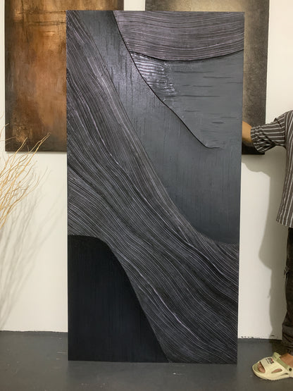 Obsidian Flow-Black 3D Textured Art-AURA068