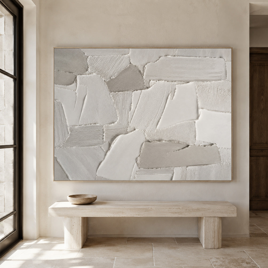 Gray 3D Textured Plaster Painting Japandi Wabi-Sabi Knife Stroke Tactile Abstract Minimalist Luxe Wall Decor AURA764
