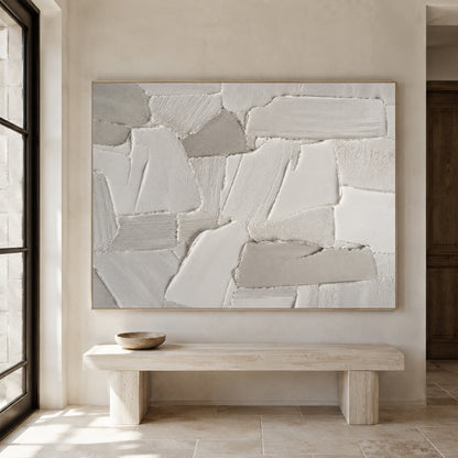 Gray 3D Textured Plaster Painting Japandi Wabi-Sabi Knife Stroke Tactile Abstract Minimalist Luxe Wall Decor AURA764