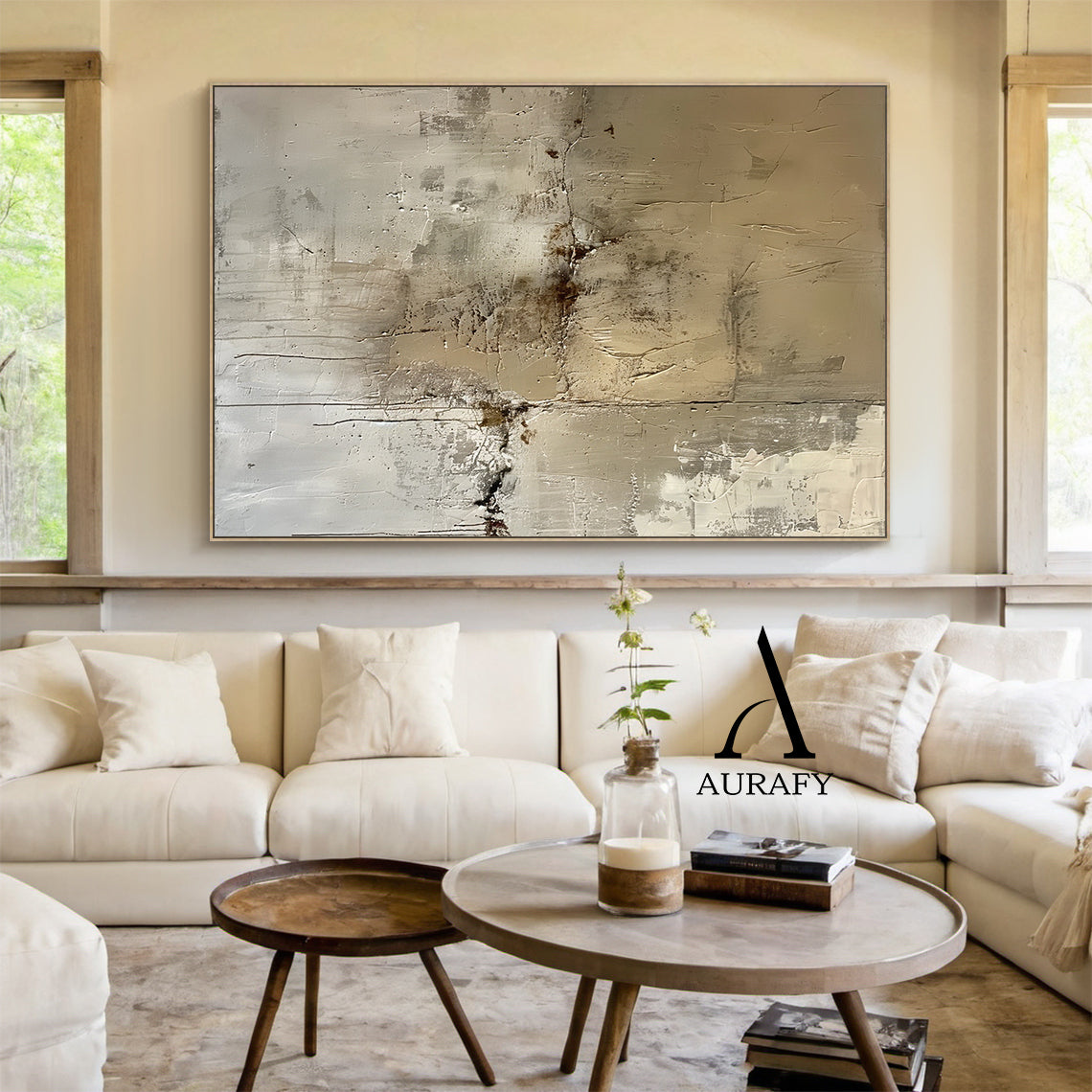 Wabi Sabi Abstract Art Plaster Textured Brown Beige High-Relief Tactile Canvas Drip Effects Modern Organic AURA556