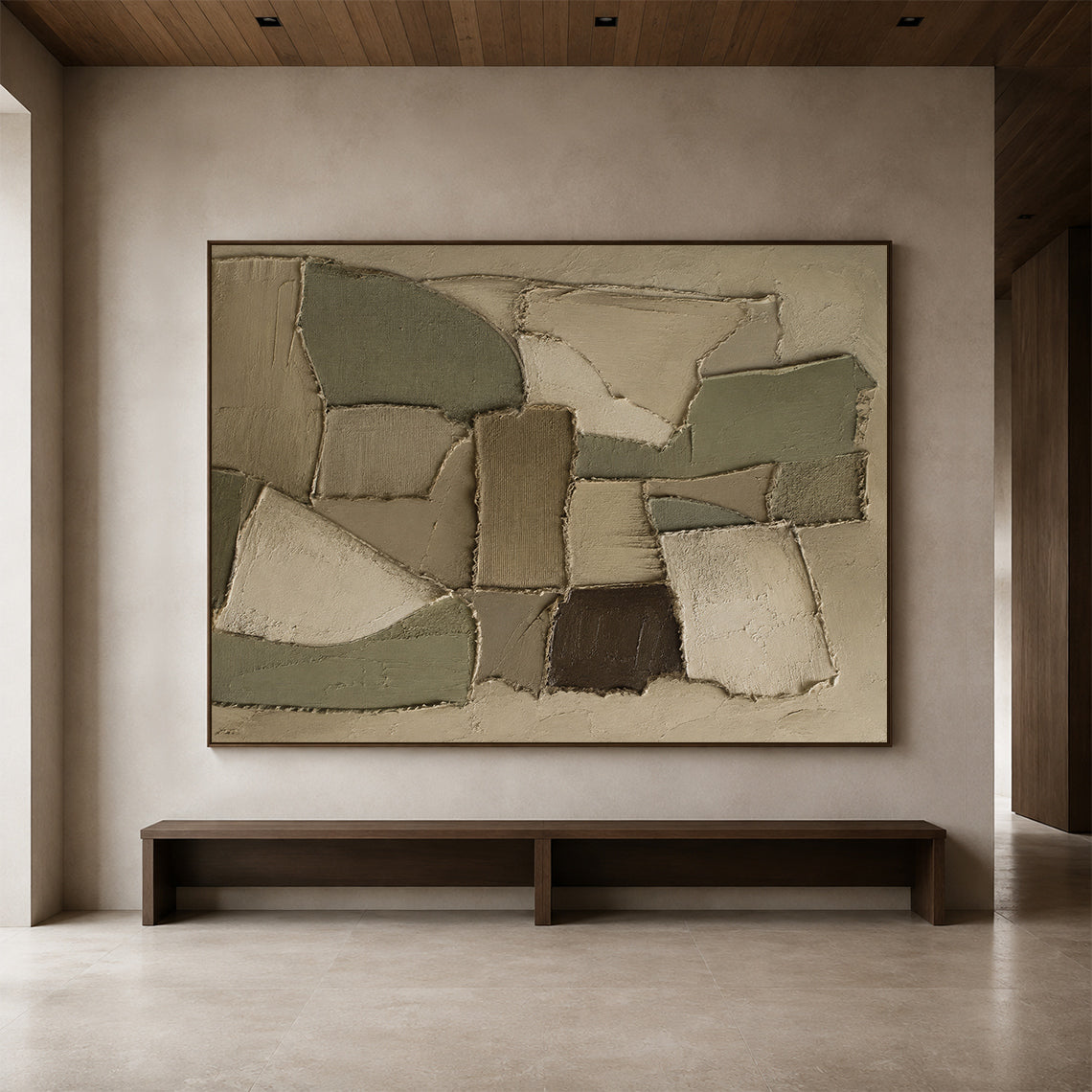 Wabi-Sabi 3D Textured Brown Plaster Painting Japandi Neutral Geometric Collage Knife Sculpted Canvas Wall Art AURA772