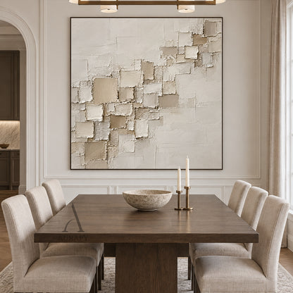 Floating Squares, Beige High-Relief Plaster Painting AURA864