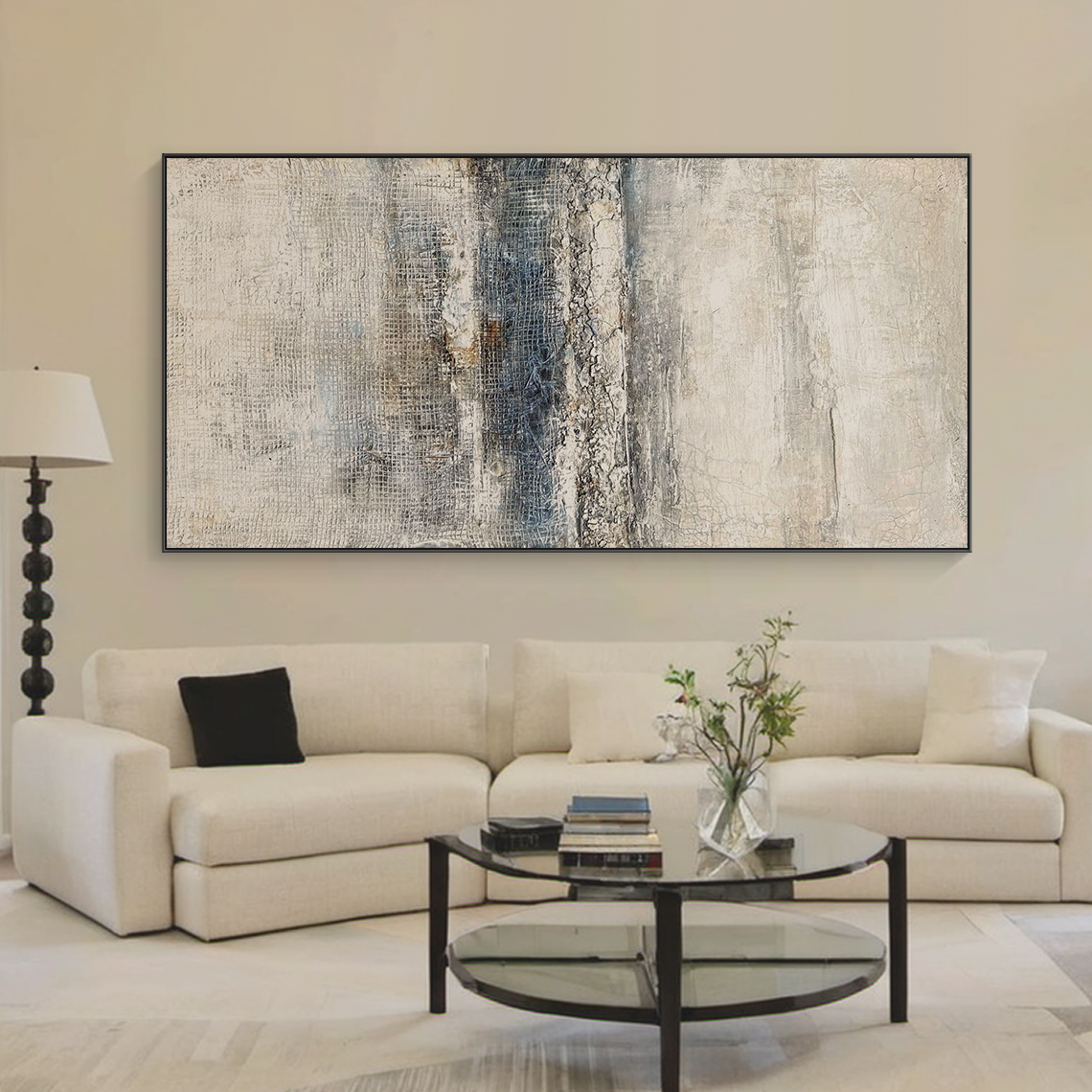Frozen Silence – White & Grey Wabi-Sabi Textured Wall Art – AURA036(Horizontal)