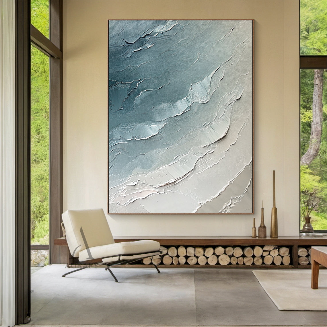 Abstract Ocean Blue Impasto Art with Tactile Sculpted Surface Knife Strokes Abstract Expressionist AURA463