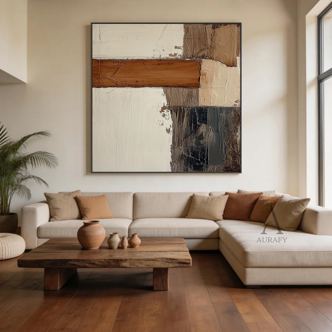 Modern Abstract Brown Beige Wall Art for Home Decor AURA354