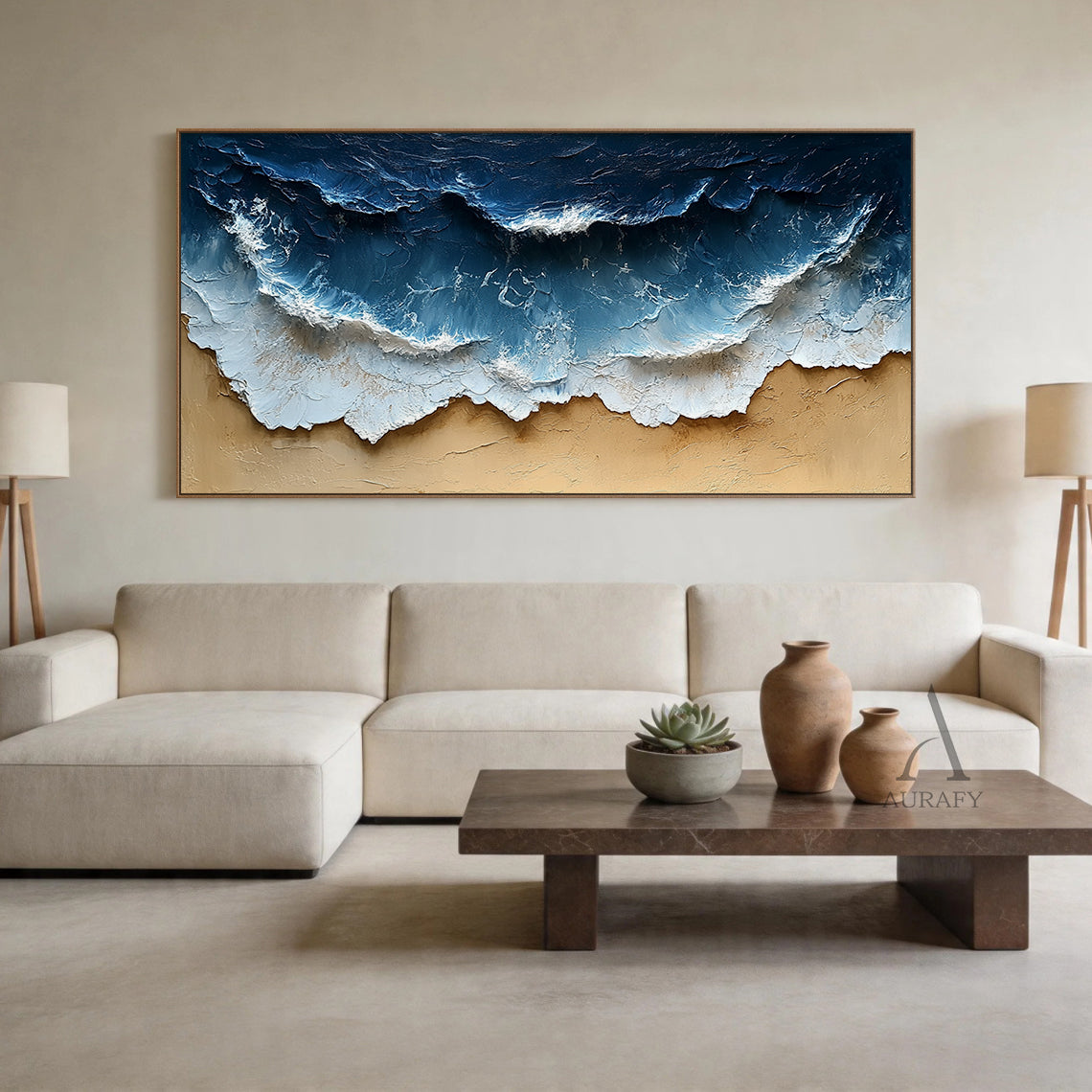 Modern Blue Yellow 3D Textured Painting Home Wall Art Decor AURA397