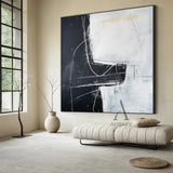Black White Abstract Art with Rough Brushstrokes Geometric Blocks Organic Lines Tactile Surface AURA492