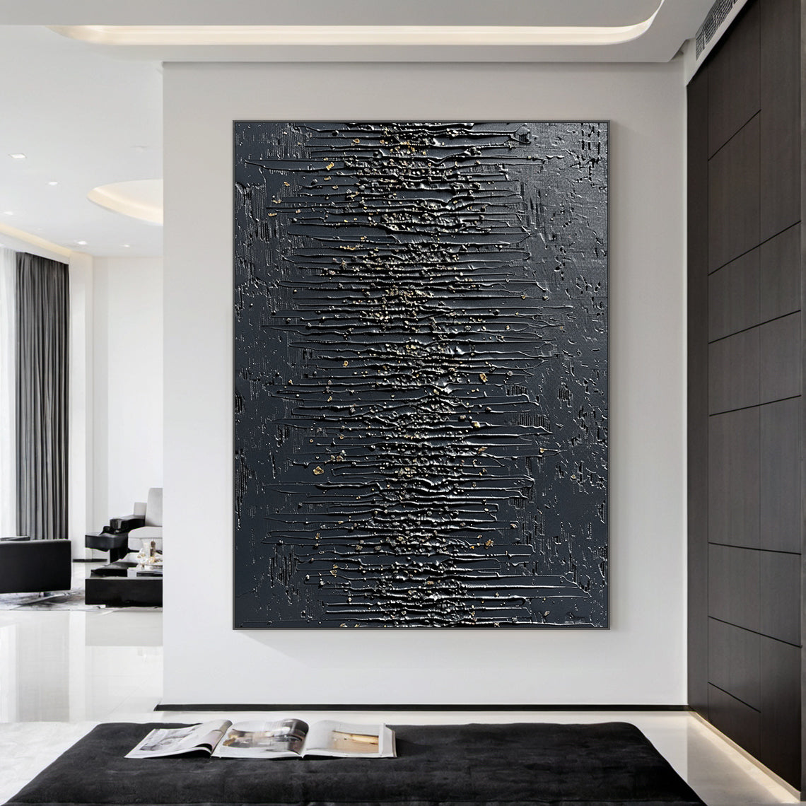 Modern 3D Textured Black Wall Painting for Living Room Bedroom AURA232