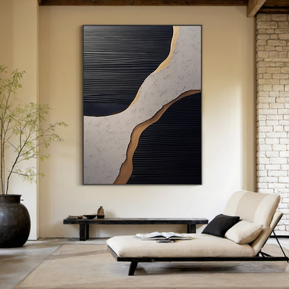 Flowing Contrast Black Gold Texture Wall Art – AURA005(Vertical)