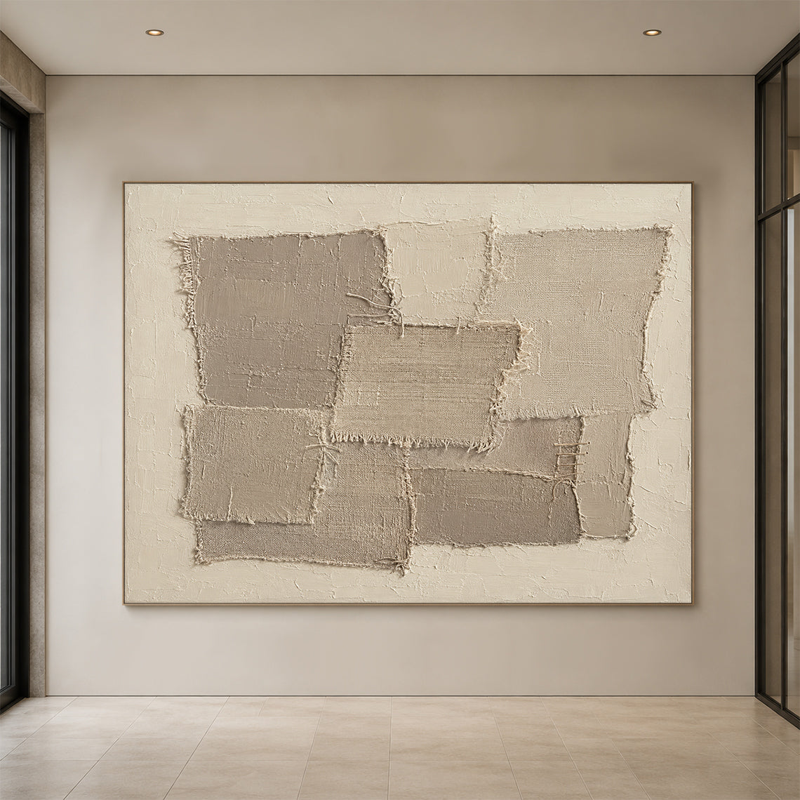 Beige Wabi-Sabi 3D Textured Painting Japandi Patchwork Plaster Sculpted Canvas Minimalist Neutral Tactile Wall Art AURA760