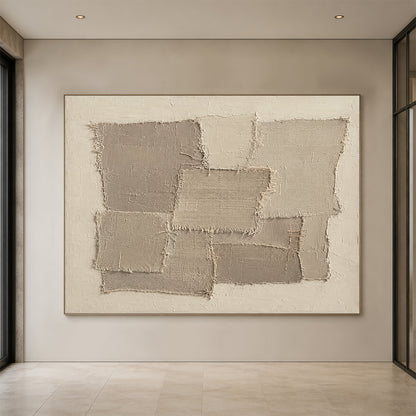 Beige Wabi-Sabi 3D Textured Painting Japandi Patchwork Plaster Sculpted Canvas Minimalist Neutral Tactile Wall Art AURA760