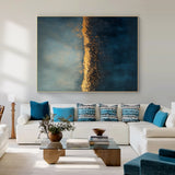 Blue Gold Abstract Plaster Textured High Relief Japandi Wabi-Sabi Minimalist Luxe Canvas Wall Art AURA726