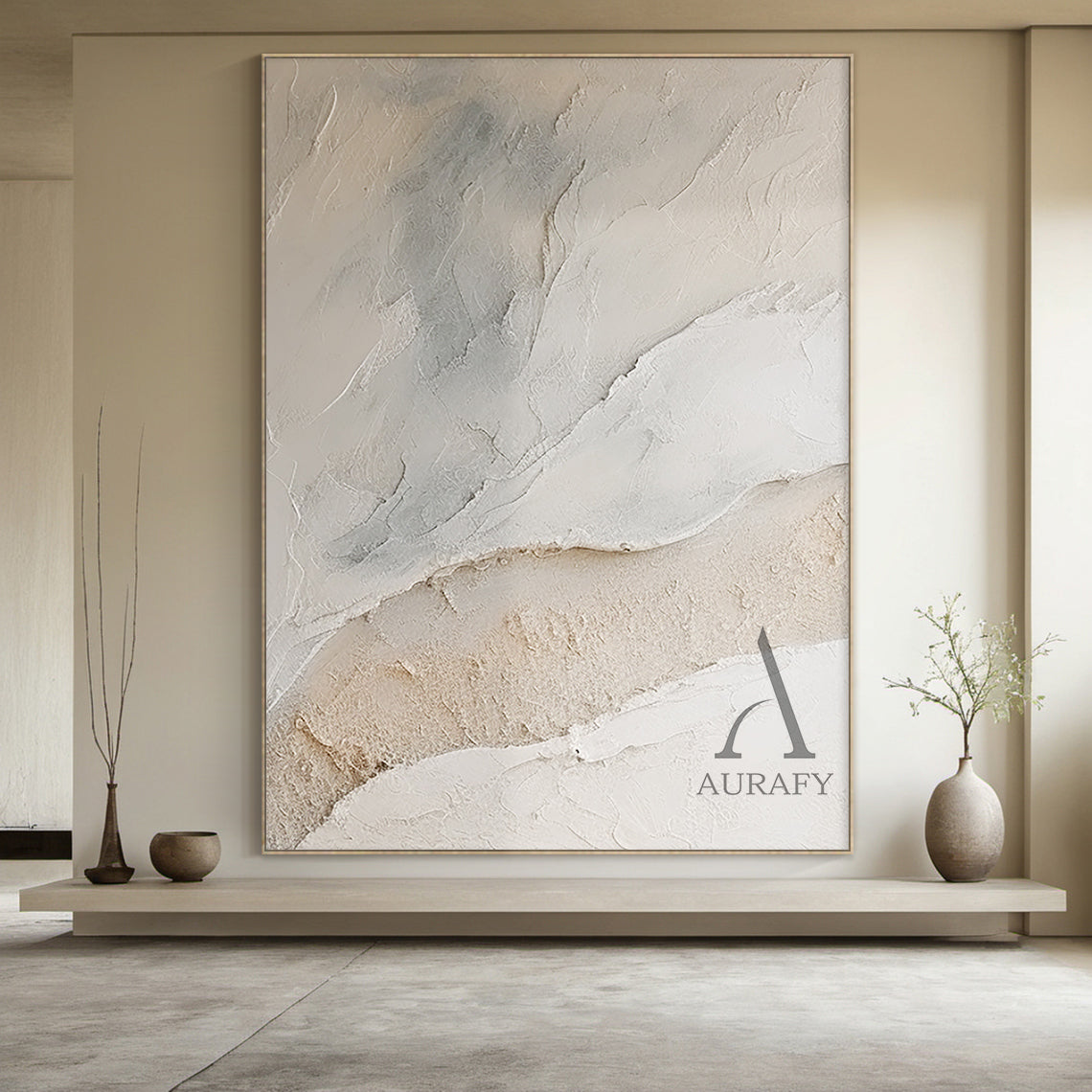 Abstract Plaster Art Beige White Tactile Textured High-Relief Minimalist Luxe Wall Decor AURA488