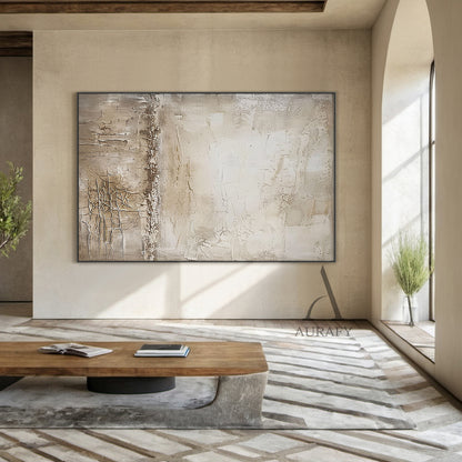 Beige Abstract Art Wabi-Sabi Crackle Texture Tactile Plaster-like Modern Organic Wall Decor AURA481