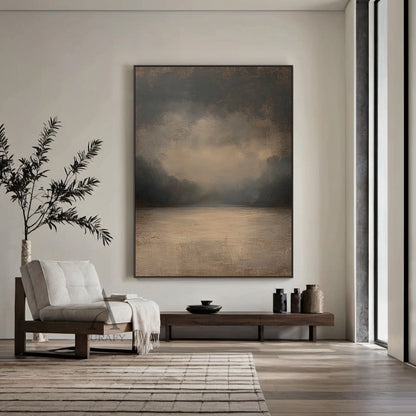 Stillwater, Brown Foggy Lake Canvas Wall Art AURA877