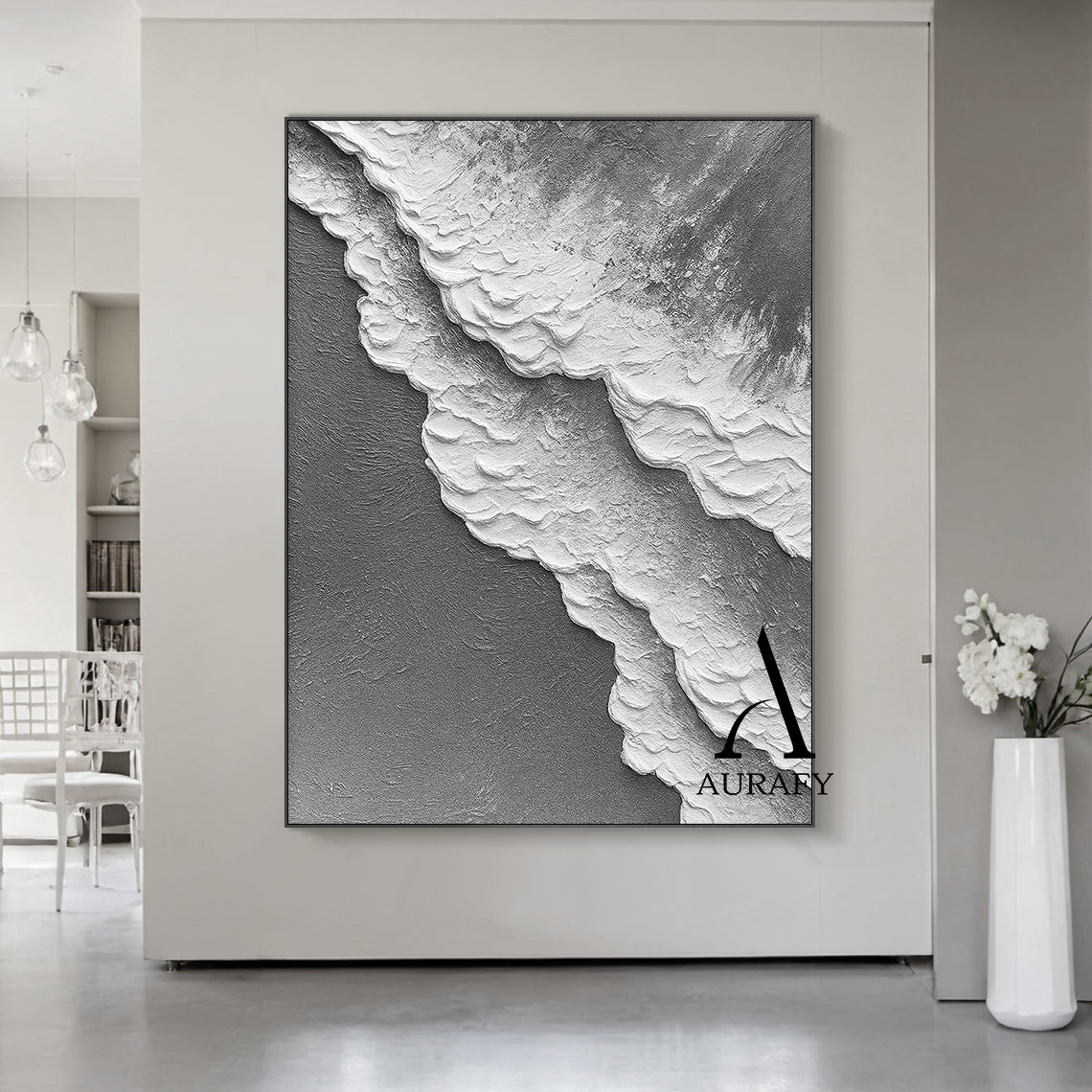 3D Textured Gray Abstract Sculpted High-Relief Tactile Modern Organic Minimalist Luxe Artwork AURA511
