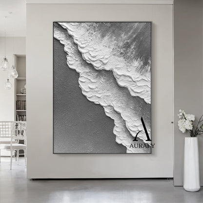 3D Textured Gray Abstract Sculpted High-Relief Tactile Modern Organic Minimalist Luxe Artwork AURA511