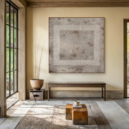 Gray Abstract Art Plaster Textured Woven Line Frame Retro Industrial Minimalist Wall Decor AURA593