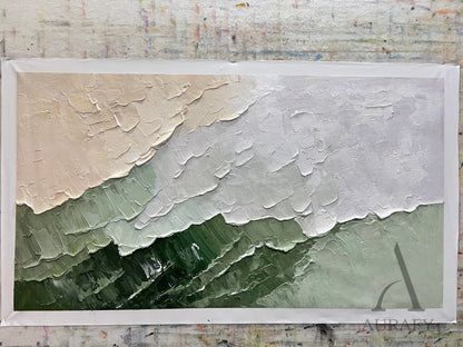 Modern 3D Textured Painting Green Beige for Living Room Decor AURA282
