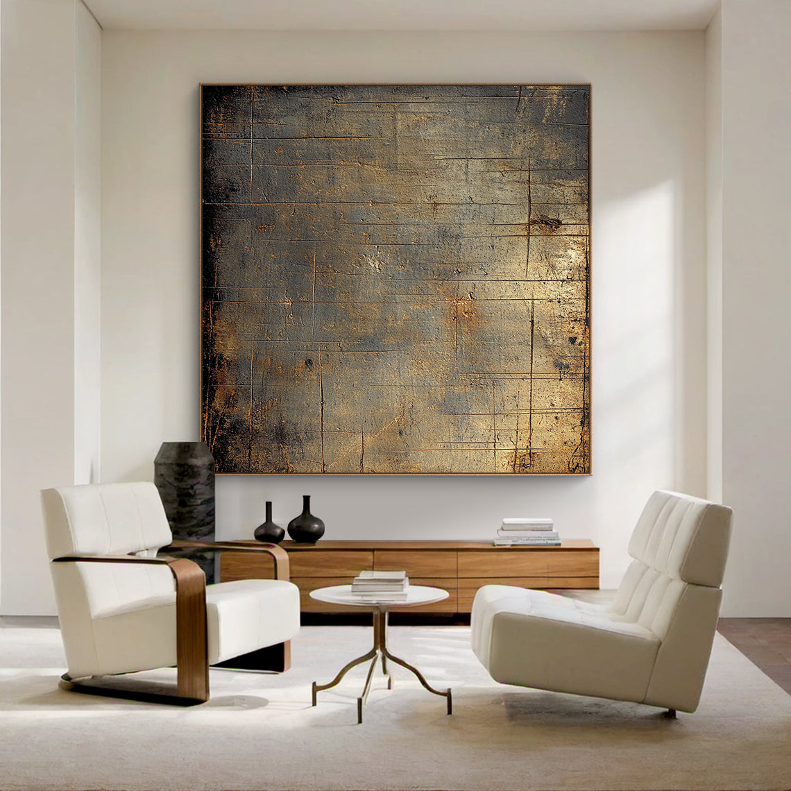 Wabi Sabi Brown Tactile Weathered Aged Artwork with Scratch Marks Rustic Finish AURA585