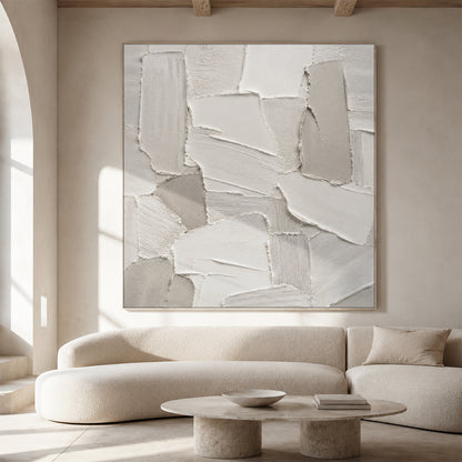 Gray 3D Textured Plaster Painting Japandi Wabi-Sabi Knife Stroke Tactile Abstract Minimalist Luxe Wall Decor AURA764