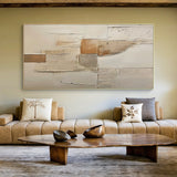 Wabi Sabi Beige Brown Impasto Artwork Tactile Surface Sculpted Canvas Irregular Block Design AURA577