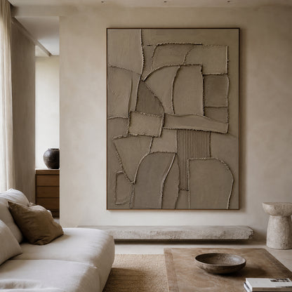 Brown 3D Textured Plaster Wall Art Japandi Wabi Sabi Geometric Sculpted Canvas High Relief Artwork AURA773