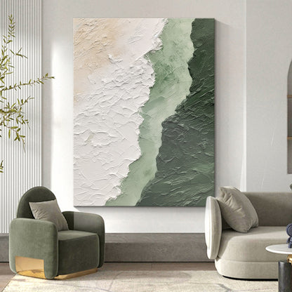 Moss Serenity Canvas – Moss Green & Ivory Textured Wall Art – AURA061