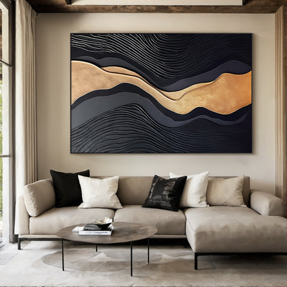 Metallic Topography Painting-Onyx & Gold Accents-AURA033