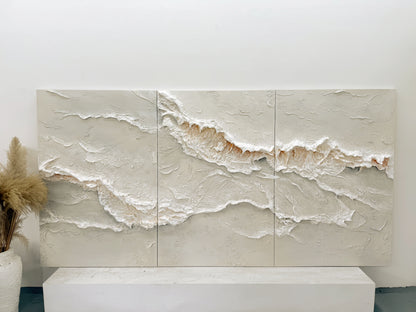 Beige 3D Textured Abstract Painting Triptych Living Room Wall Art AURA166