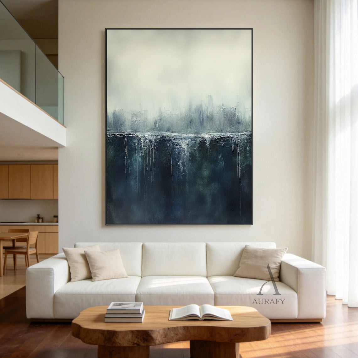 General Abstract Beige Blue Wall Art for Modern Home Decor AURA348