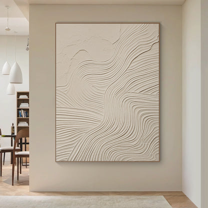 Flowline Texture Painting – Cream & Linen Tones – AURA045(Vertical)