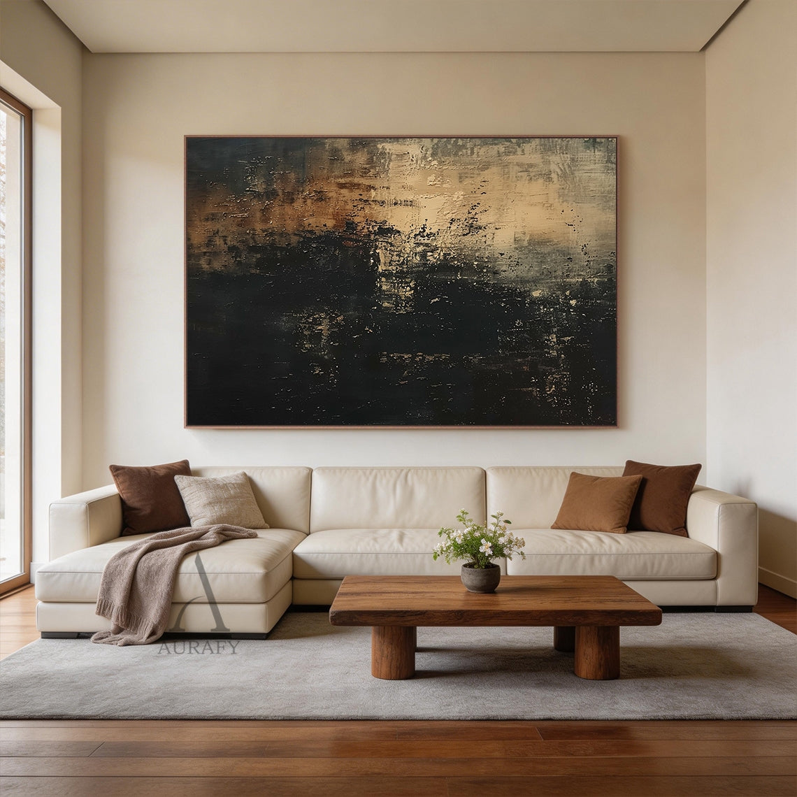 Fault Line, Brown and Black Split-Field Textured Painting AURA873