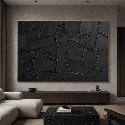 Black 3D Textured Abstract Painting High-Relief Plaster Knife Stroke Minimalist Japandi Wabi Sabi Wall Decor AURA770
