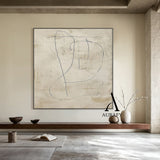 Minimalist Beige Plaster Textured Line Art Japandi Abstract Neutral Wall Decor Modern Organic Canvas Artwork AURA542
